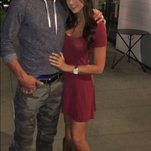 Miami dark red mini dress. V stretchy